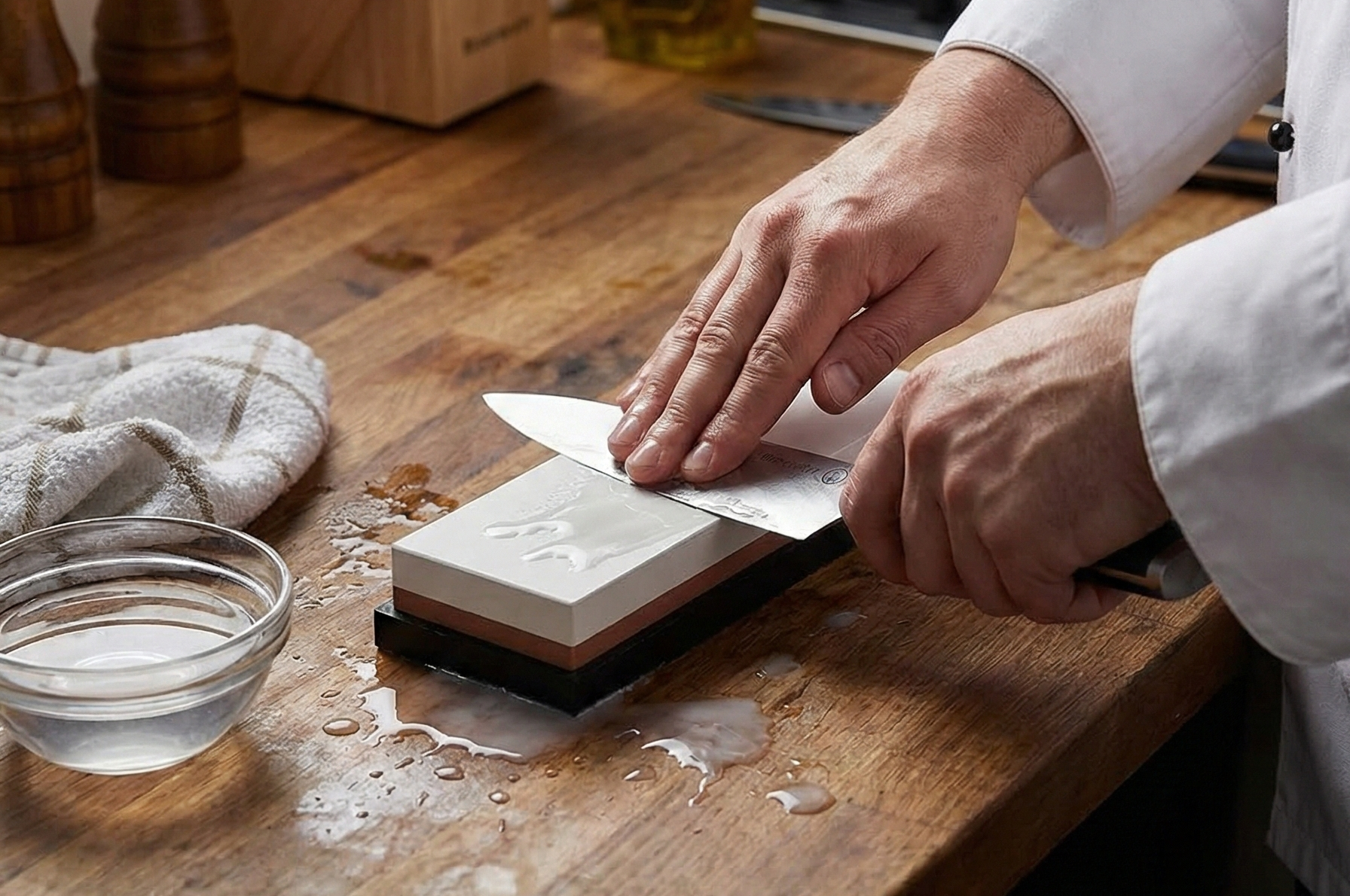 Messermeister Two-Sided Maintenance Stone - Sharpens & Polishes Knives - 1000 & 3000 Grit - Clog-Free Surface & Silicone Base for Secure Sharpening