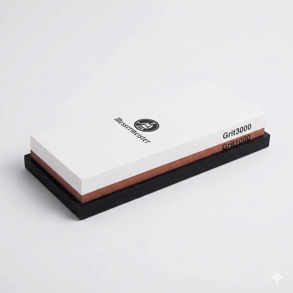 Messermeister Two-Sided Maintenance Stone - Sharpens & Polishes Knives - 1000 & 3000 Grit - Clog-Free Surface & Silicone Base for Secure Sharpening