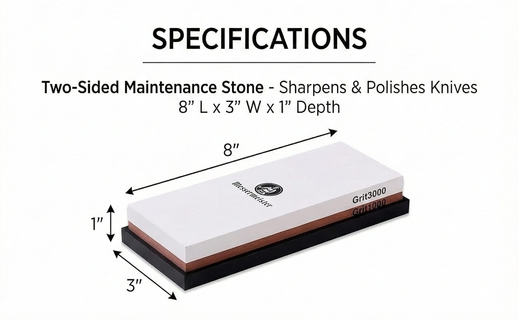 Messermeister Two-Sided Maintenance Stone - Sharpens & Polishes Knives - 1000 & 3000 Grit - Clog-Free Surface & Silicone Base for Secure Sharpening