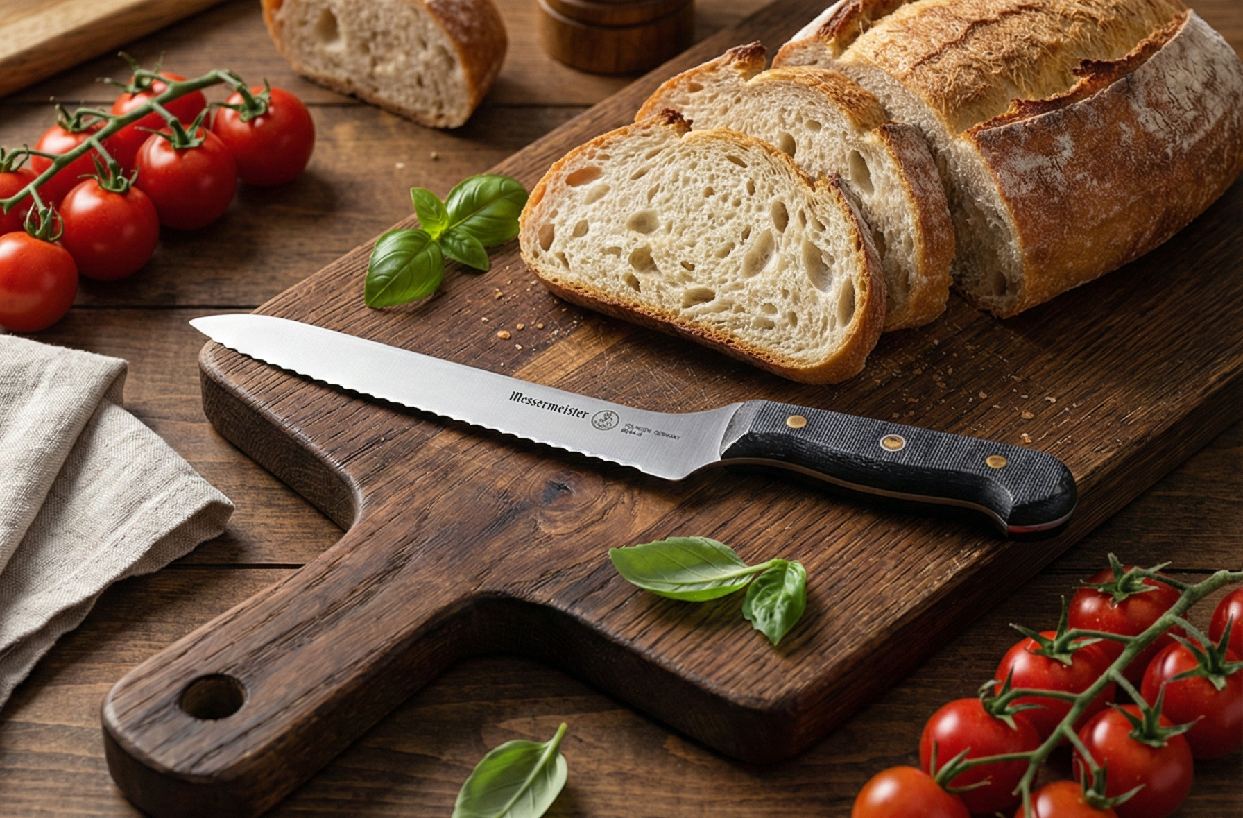 Messermeister Custom 8” Offset Scalloped Knife - X50 German Stainless Steel - Rust Resistant & Easy to Maintain - Made in Solingen, Germany