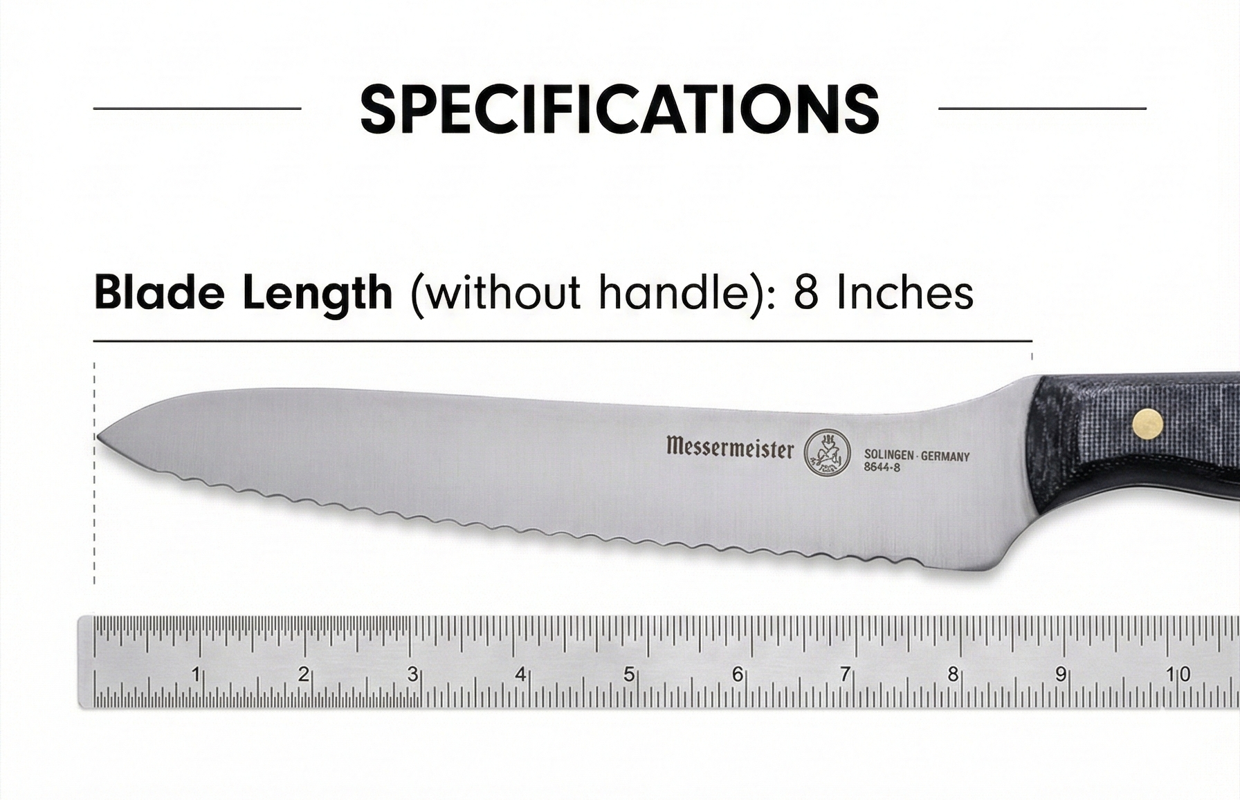 Messermeister Custom 8” Offset Scalloped Knife - X50 German Stainless Steel - Rust Resistant & Easy to Maintain - Made in Solingen, Germany