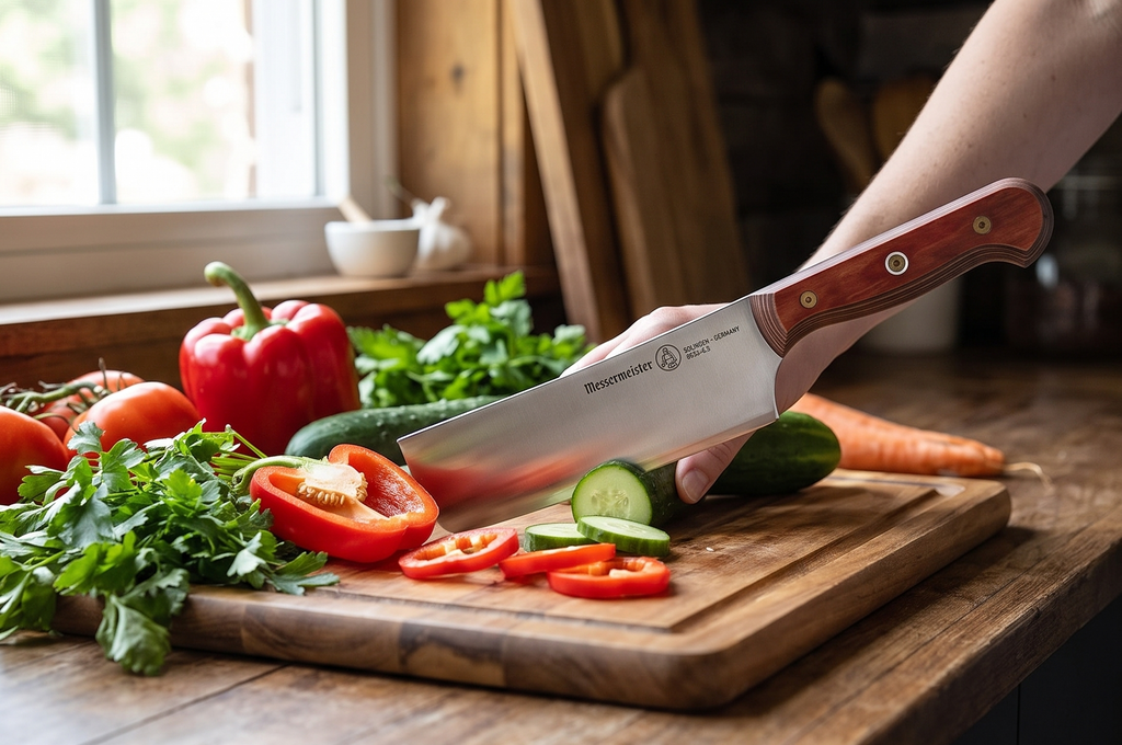 Messermeister Custom 6.5” Nakiri Knife, Terra Red - X50 German Stainless Steel - Rust Resistant & Easy to Maintain - Made in Solingen, Germany