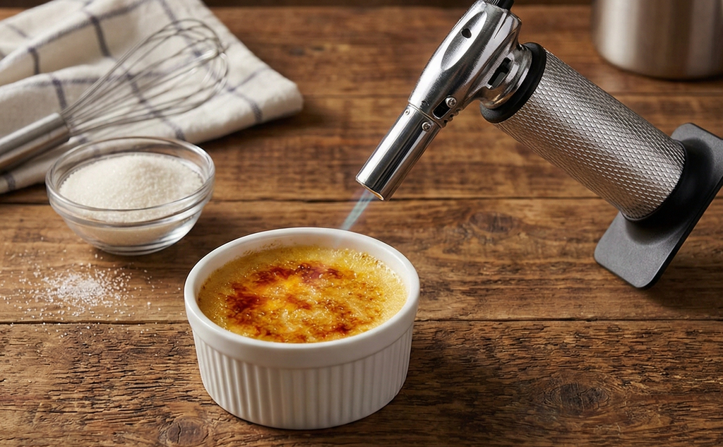Messermeister Cheflamme Culinary Torch - Up to 2,000 Degrees Fahrenheit & 200 Minute Burn Time - Self-igniting Piezo Ignition - Child-Proof Safety Lock - Fuel Sold Separately