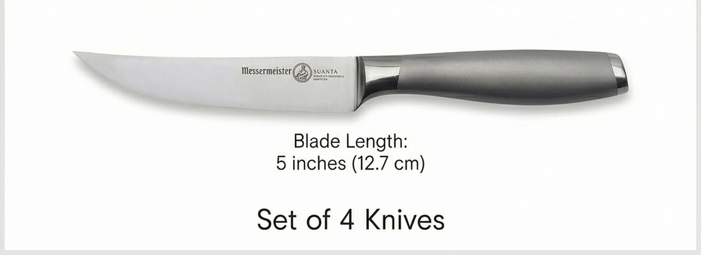 Messermeister Avanta 5” Fine Edge Steak Knife Set - German X50 Stainless Steel - Rust Resistant & Easy to Maintain - Includes 4 Steak Knives
