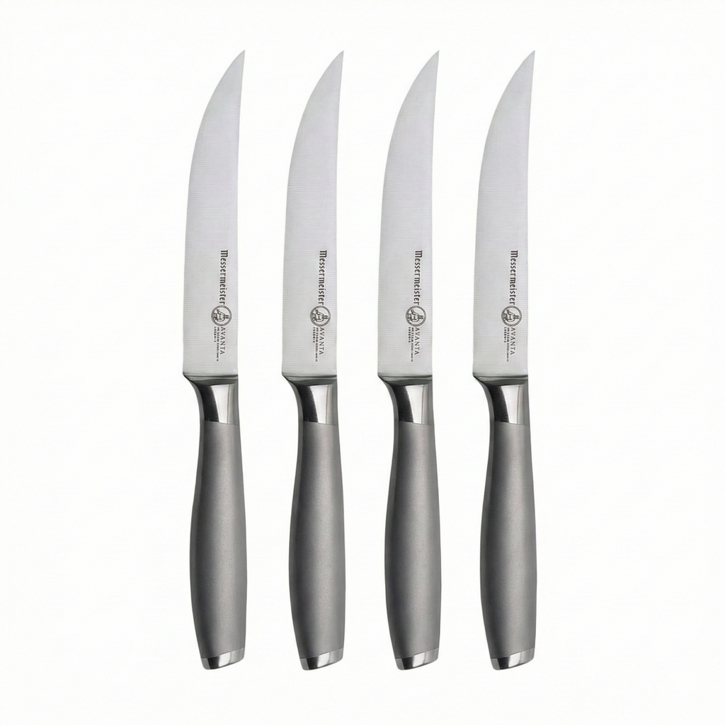 Messermeister Avanta 5” Fine Edge Steak Knife Set - German X50 Stainless Steel - Rust Resistant & Easy to Maintain - Includes 4 Steak Knives