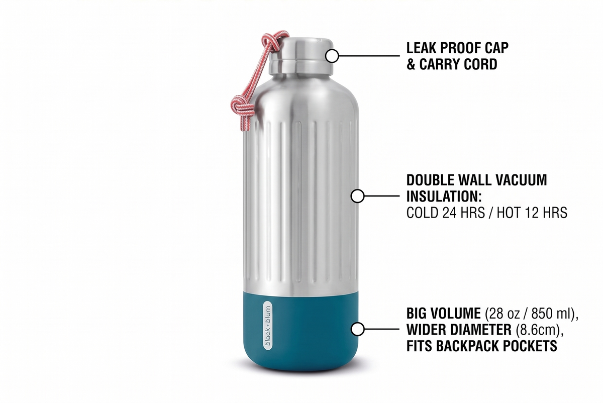 BLACK+BLUM Insulated Stainless Steel Water Bottle | Leak Proof, Double Wall Vacuum | Hot & Cold Drinks for Travel, Sports, Office & School for All Ages | Ocean, 28 oz / 850 ml