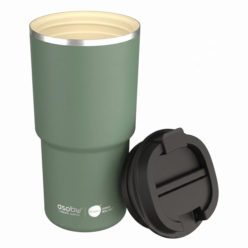 asobu 22oz Extra Large Ceramic Lined Travel Mug with No Metal Taste Keeps Flavors True Double Wall Vacuum Insulated Coffee Mug with Spill Proof Pop Open Lid for Hot Drinks