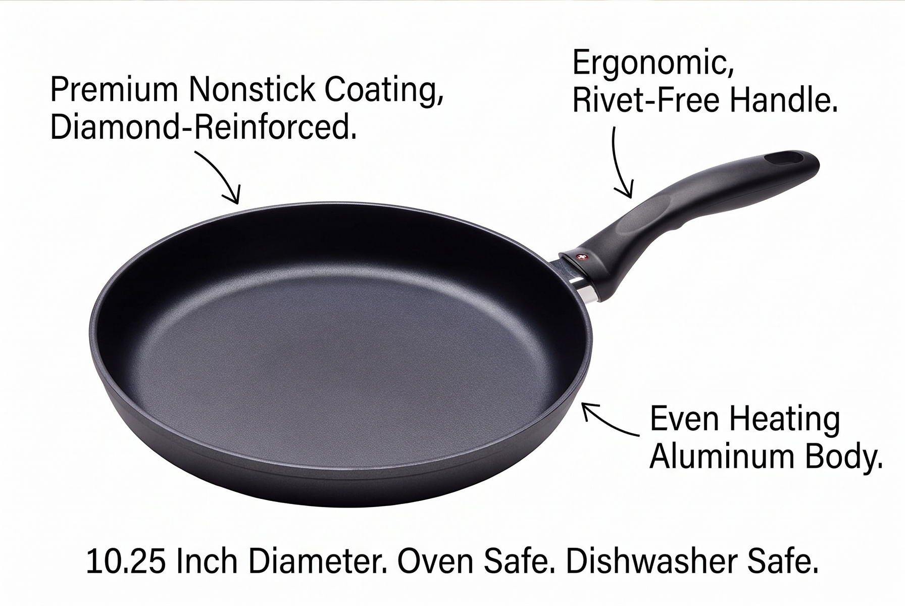 Swiss Diamond 10.25 Inch Frying Pan Nonstick Diamond Frying Pan, Aluminum Coated Skillet, Dishwasher Safe and Oven Safe Fry Pans with Ergonomic Handle, Grey
