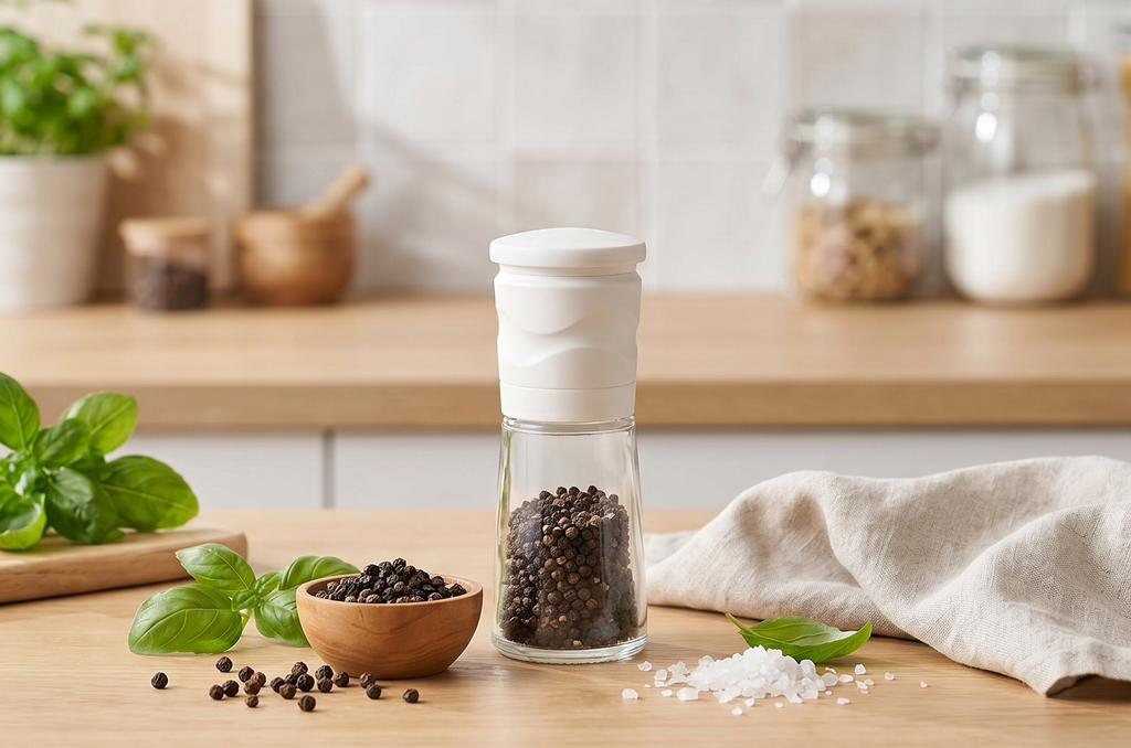 Kyocera CM-15N-WH Mill, 3.4 fl oz (90 ml), Ceramic, Salt & Pepper, Crystal Salt, Rock Salt, Pepper, Spices, Japanese Pepper, Seasoning Container, Coarseness Adjustment, Decomposition Cleaning, White