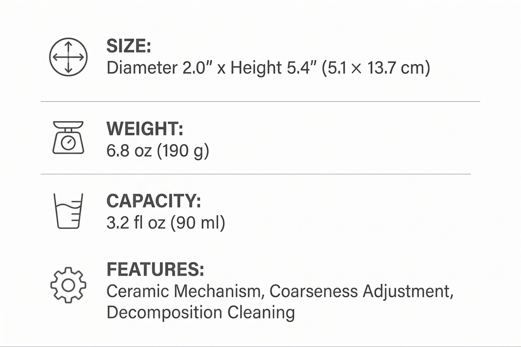 Kyocera CM-15N-WH Mill, 3.4 fl oz (90 ml), Ceramic, Salt & Pepper, Crystal Salt, Rock Salt, Pepper, Spices, Japanese Pepper, Seasoning Container, Coarseness Adjustment, Decomposition Cleaning, White
