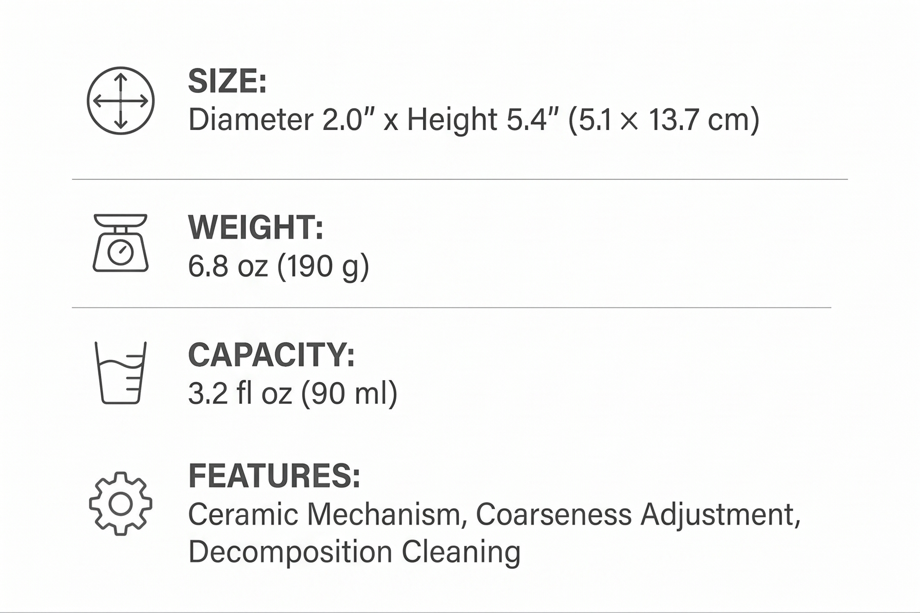 Kyocera CM-15N-WH Mill, 3.4 fl oz (90 ml), Ceramic, Salt & Pepper, Crystal Salt, Rock Salt, Pepper, Spices, Japanese Pepper, Seasoning Container, Coarseness Adjustment, Decomposition Cleaning, White