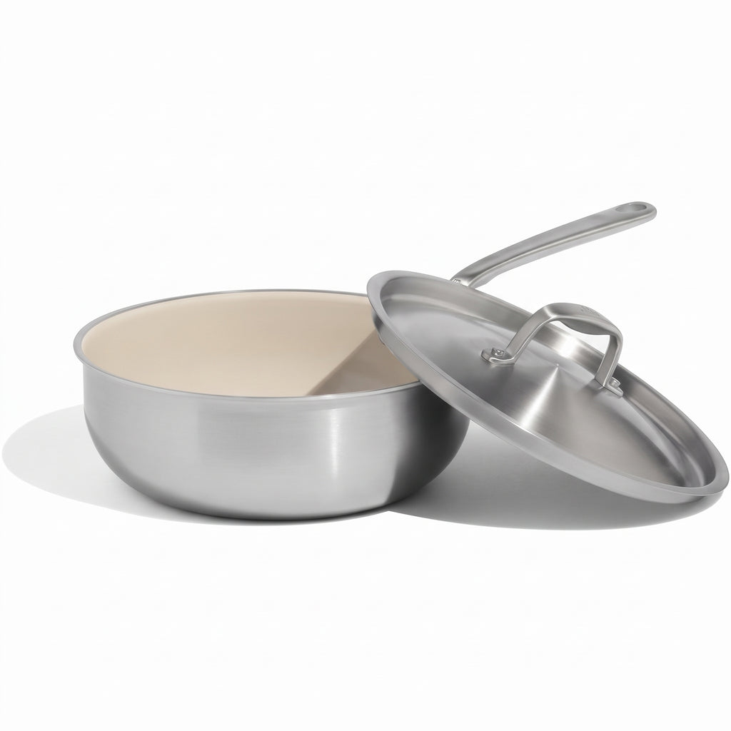 Made In Cookware - 3 QT Ceramic Non Stick Saucier with Lid - 5-Ply Stainless Clad with Stay-Cool Handle - Professional Cookware - Crafted in Italy - Induction Compatible