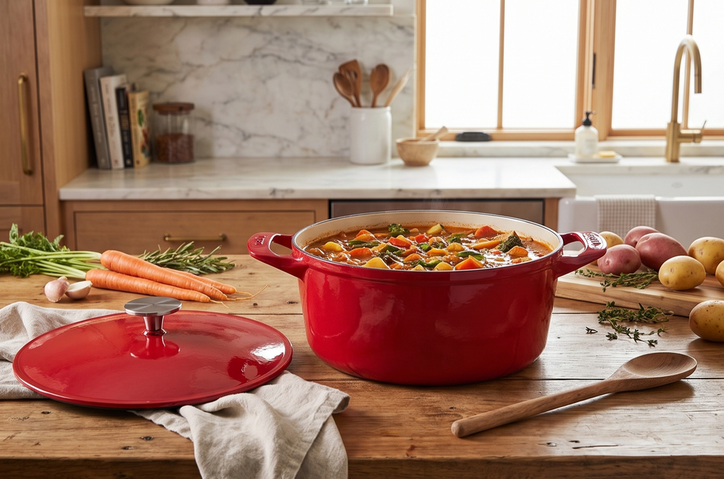 Made In Cookware - Dutch Oven 5.5 Quart (Red) - Enameled Cast Iron - Exceptional Heat Retention & Durability - Professional Cookware - Crafted in France - Induction Compatible