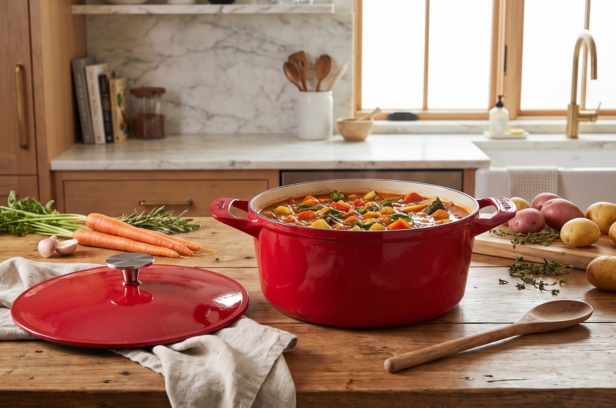 Made In Cookware - Dutch Oven 5.5 Quart (Red) - Enameled Cast Iron - Exceptional Heat Retention & Durability - Professional Cookware - Crafted in France - Induction Compatible