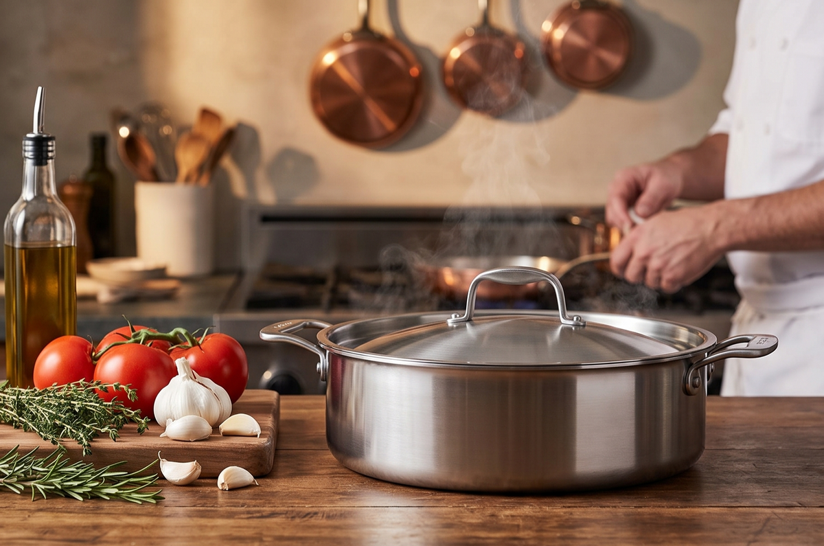 Made In Cookware - 6 Quart Stainless Steel Rondeau Pot w/Lid - 5 Ply Stainless Clad - Professional Cookware - Crafted in Italy - Induction Compatible