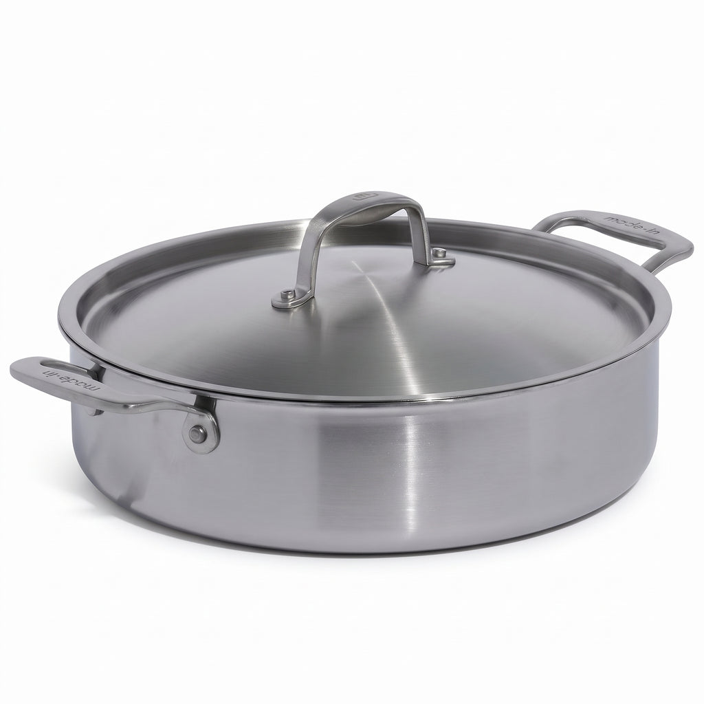 Made In Cookware - 6 Quart Stainless Steel Rondeau Pot w/Lid - 5 Ply Stainless Clad - Professional Cookware - Crafted in Italy - Induction Compatible