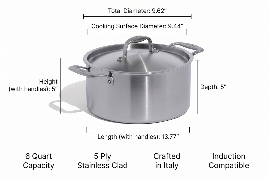 Made In Cookware - 6 Quart Stainless Steel Stock Pot With Lid - 5 Ply Stainless Clad - Professional Cookware - Crafted in Italy - Induction Compatible