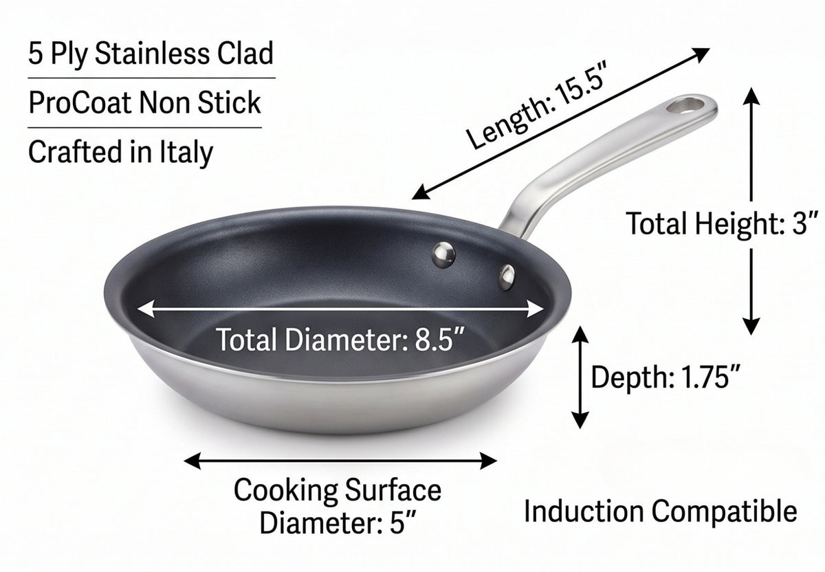 Made In Cookware - ProCoat 8" Non Stick Frying Pan (Graphite) - 5 Ply Stainless Clad Nonstick - Professional Cookware - Crafted in Italy - Induction Compatible