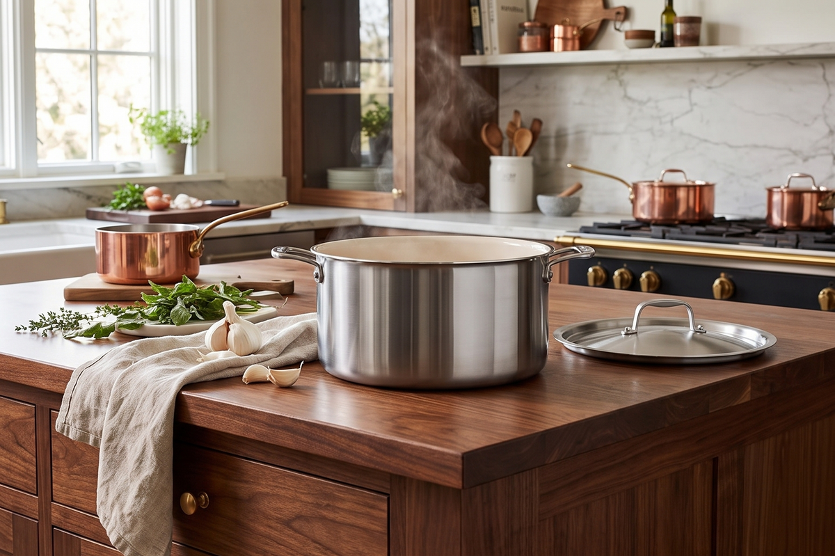 Made In Cookware - 8 QT CeramiClad Non Stick Stock Pot with Lid - 5-Ply Stainless Clad with Stay-Cool Handle - Professional Cookware - Crafted in Italy - Induction Compatible