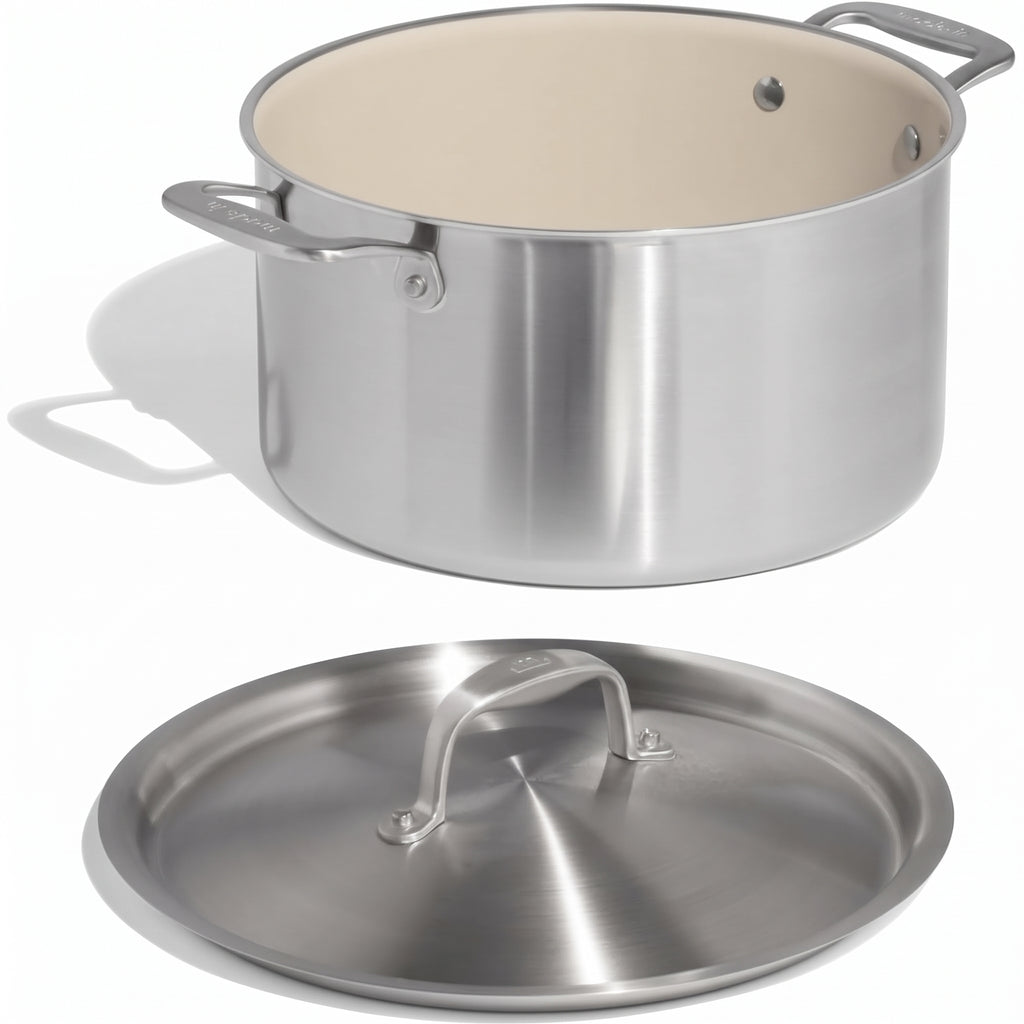 Made In Cookware - 8 QT CeramiClad Non Stick Stock Pot with Lid - 5-Ply Stainless Clad with Stay-Cool Handle - Professional Cookware - Crafted in Italy - Induction Compatible
