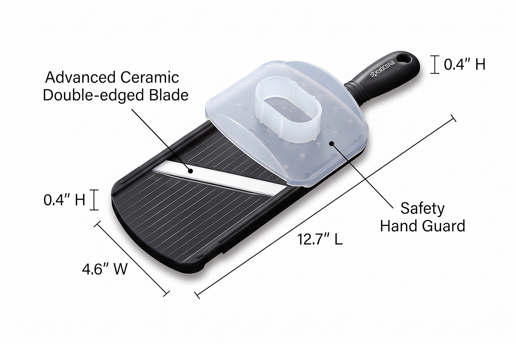 Kyocera Advanced Ceramic Double-edged Mandolin Slicer With Guard, Black, 4.6"x12.7"x0.4"