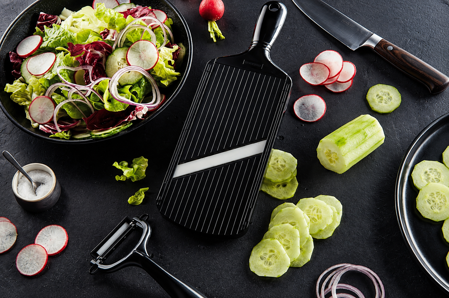 Kyocera CSN-252BK EXP Soft Grip Kitchen Mandoline Slicer, One, Black