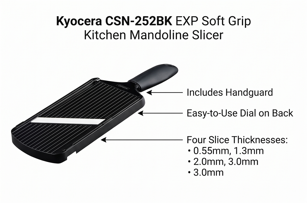 Kyocera CSN-252BK EXP Soft Grip Kitchen Mandoline Slicer, One, Black