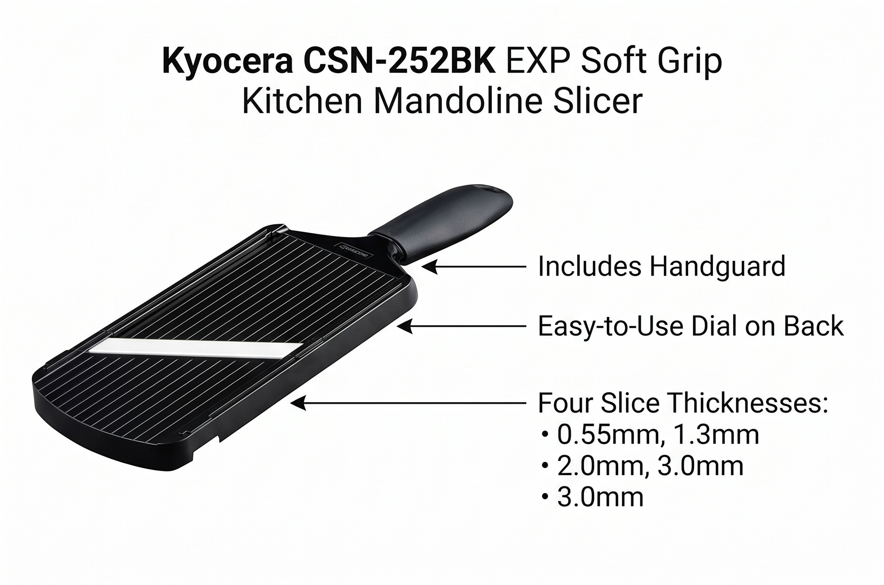 Kyocera CSN-252BK EXP Soft Grip Kitchen Mandoline Slicer, One, Black
