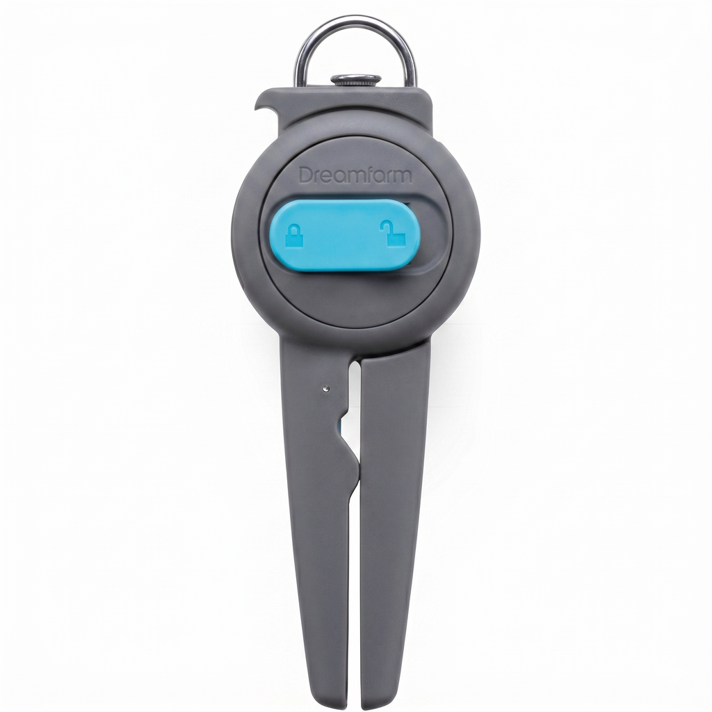 Dreamfarm Dopener 3-In-1 Ergonomic Can Opener Smoothes Can Edges for Safe Removal with Jar Lid Seal-Breaker & Can Ring Puller - Grey/Gray