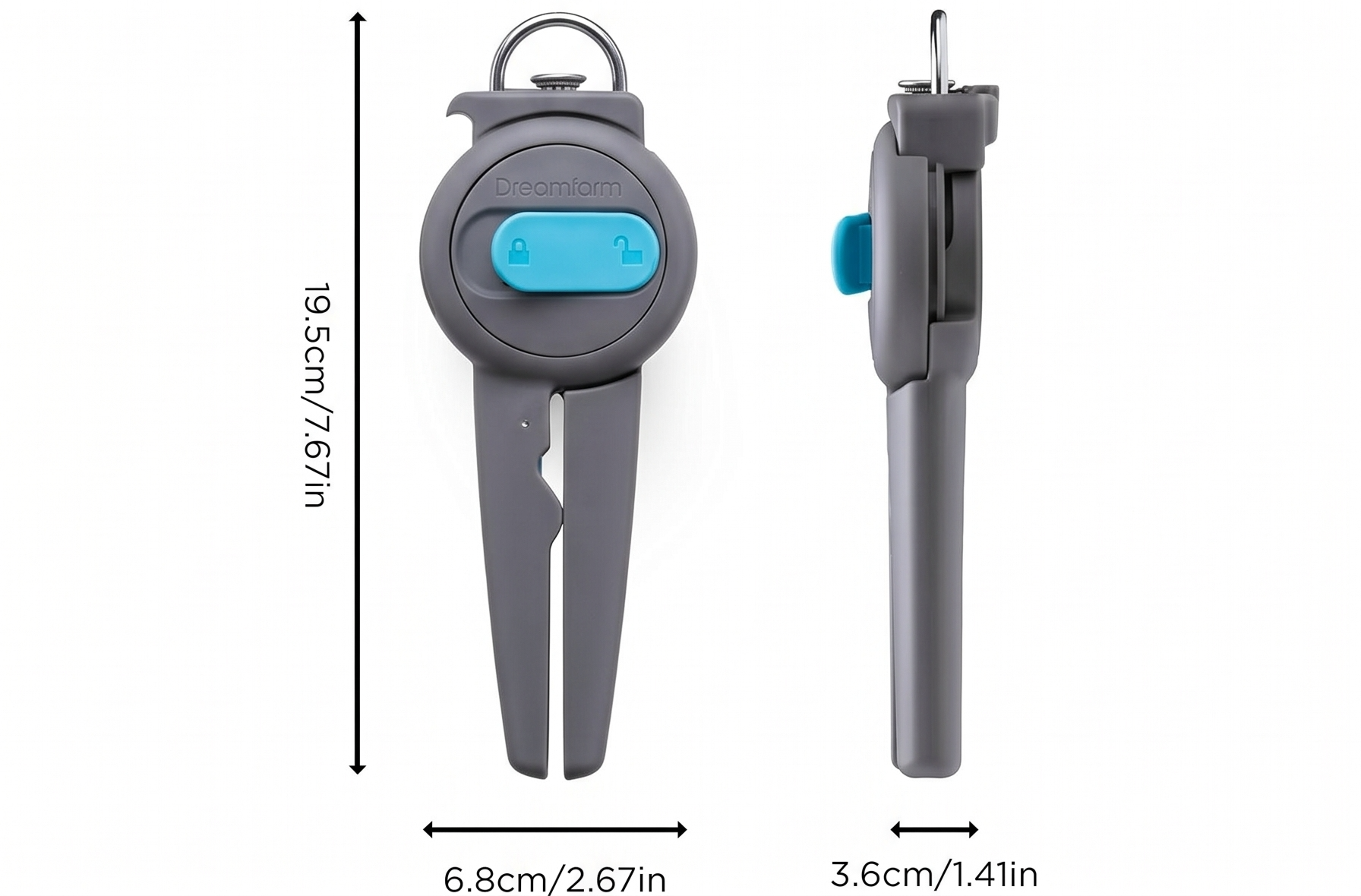 Dreamfarm Dopener 3-In-1 Ergonomic Can Opener Smoothes Can Edges for Safe Removal with Jar Lid Seal-Breaker & Can Ring Puller - Grey/Gray