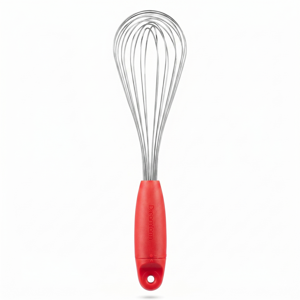 Dreamfarm Flisk 3-in-1 Fold-Flat, Space-Saving Baking, Cooking, Sauce & Deglazing Stainless Steel Balloon Whisk - 12" Red"