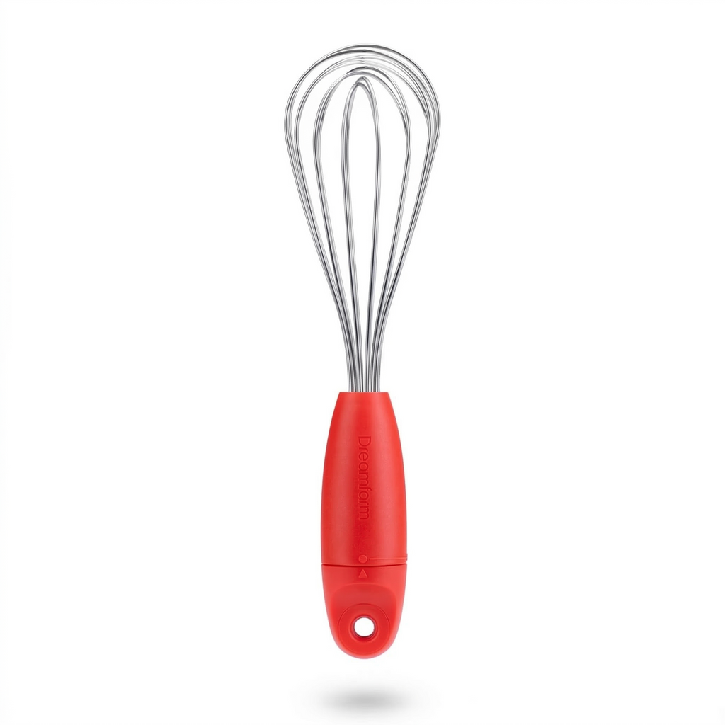 Dreamfarm Mini Flisk 3-in-1 Fold-Flat, Space-Saving Baking & Cooking Balloon Whisk, Sauce Whisk & Flat Deglazing Whisk, Stainless Steel - 9" Red