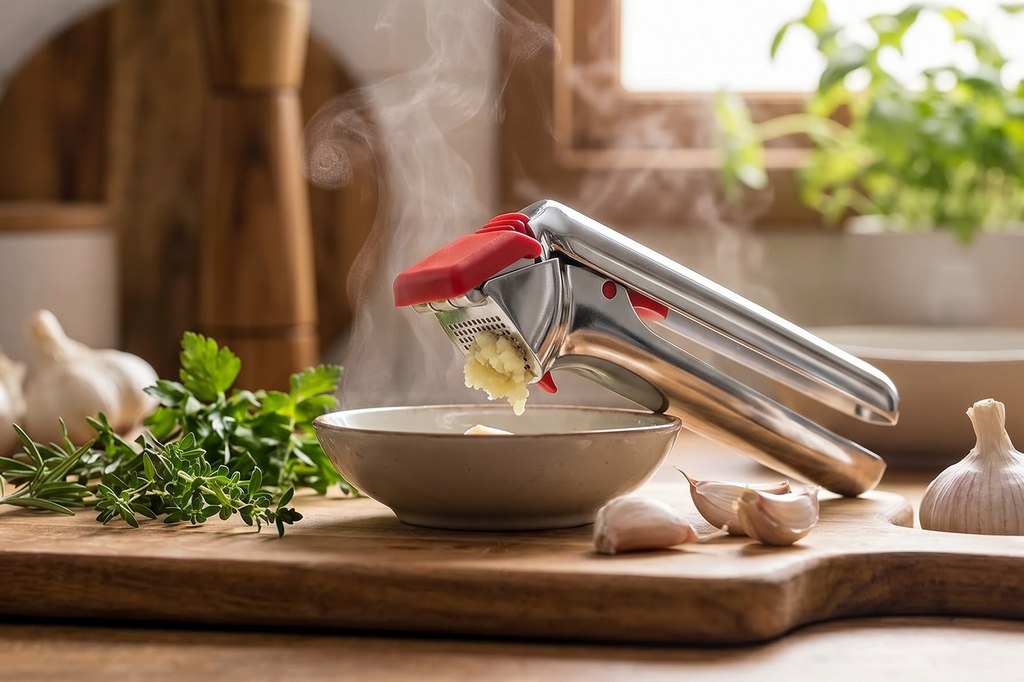 Dreamfarm Garject 2-In-1 Garlic Peeler, Garlic Press & Mincer with Garlic Peel Ejector, Chrome-Plated Zinc - Red
