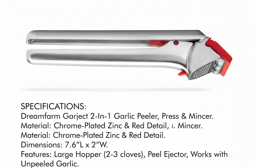 Dreamfarm Garject 2-In-1 Garlic Peeler, Garlic Press & Mincer with Garlic Peel Ejector, Chrome-Plated Zinc - Red