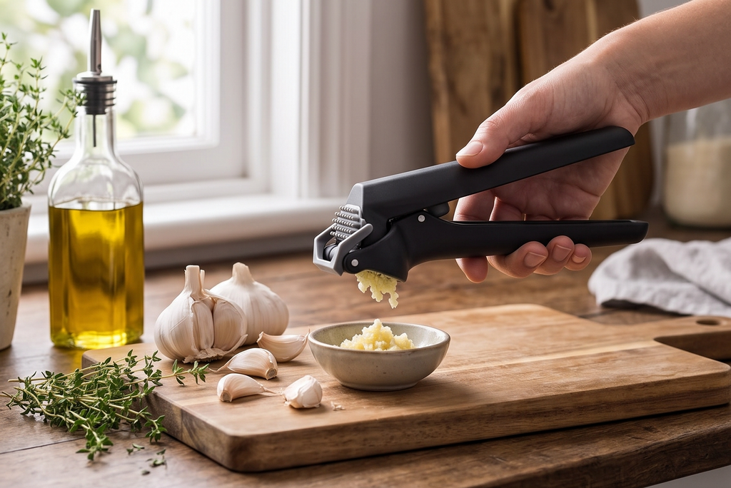 Dreamfarm Garject Lite 2-In-1 Garlic Peeler, Garlic Press & Mincer with Garlic Peel Ejector, Nylon - Black