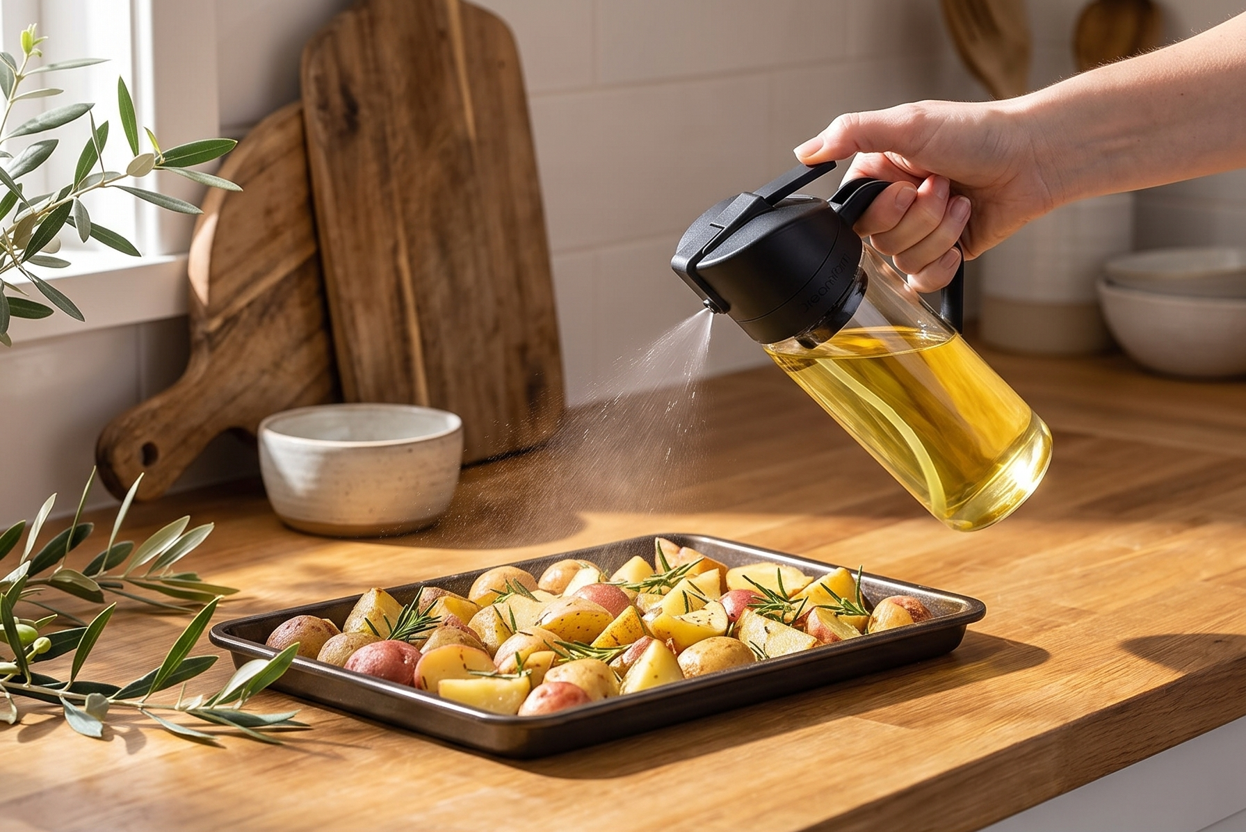 Dreamfarm Oileroo 3-In-1 Glass Oil Pourer, Sprayer & Doser - 1 Tablespoon Spray/Dose - Black