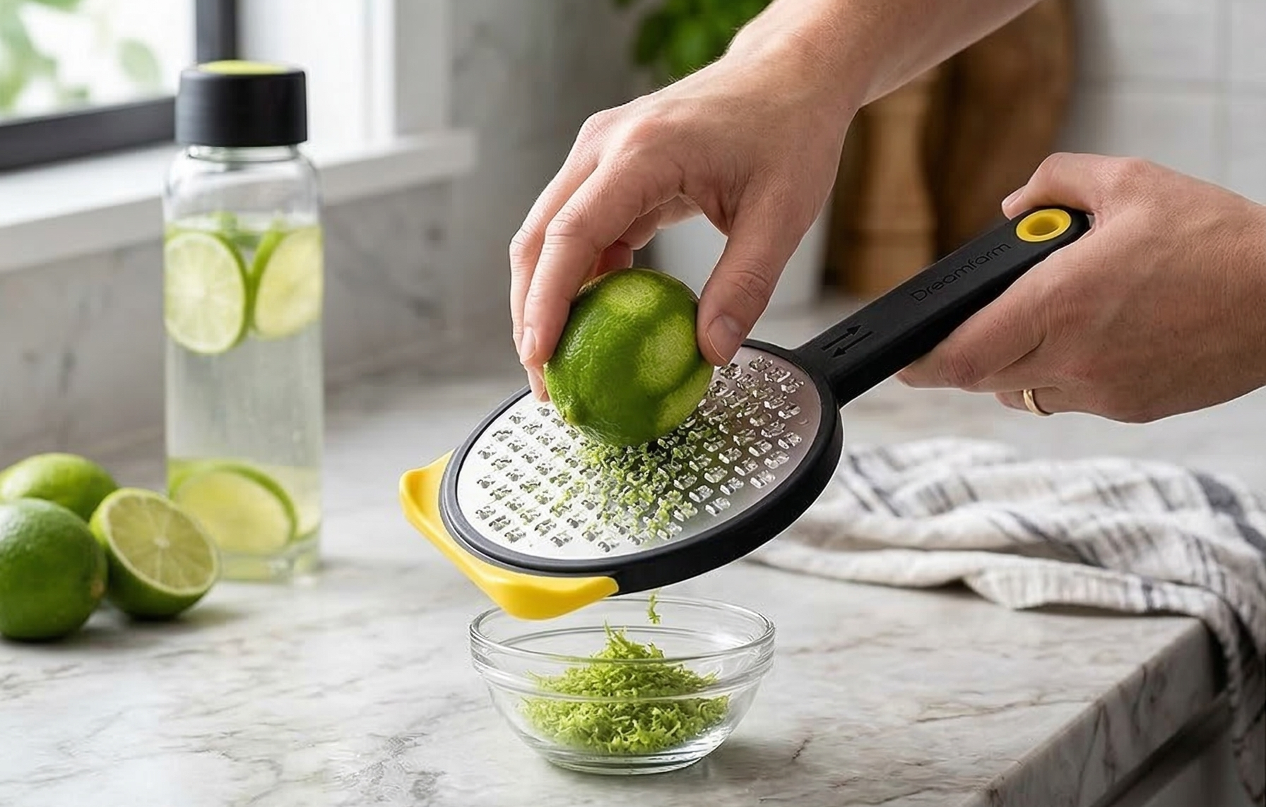 Dreamfarm Ograte Two-Sided Medium Food & Vegetable Speed-Grater with Non-Slip Bowl Hook & Foot - 3mm Medium Grater, Yellow