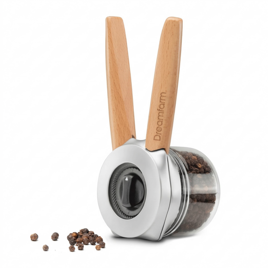 Dreamfarm Ortwo Original Ergonomic 1-or-2-Handed Re-Fillable Pepper, Spice, Seed, Coffee Mill with 6 Grind Settings - 2oz Beechwood