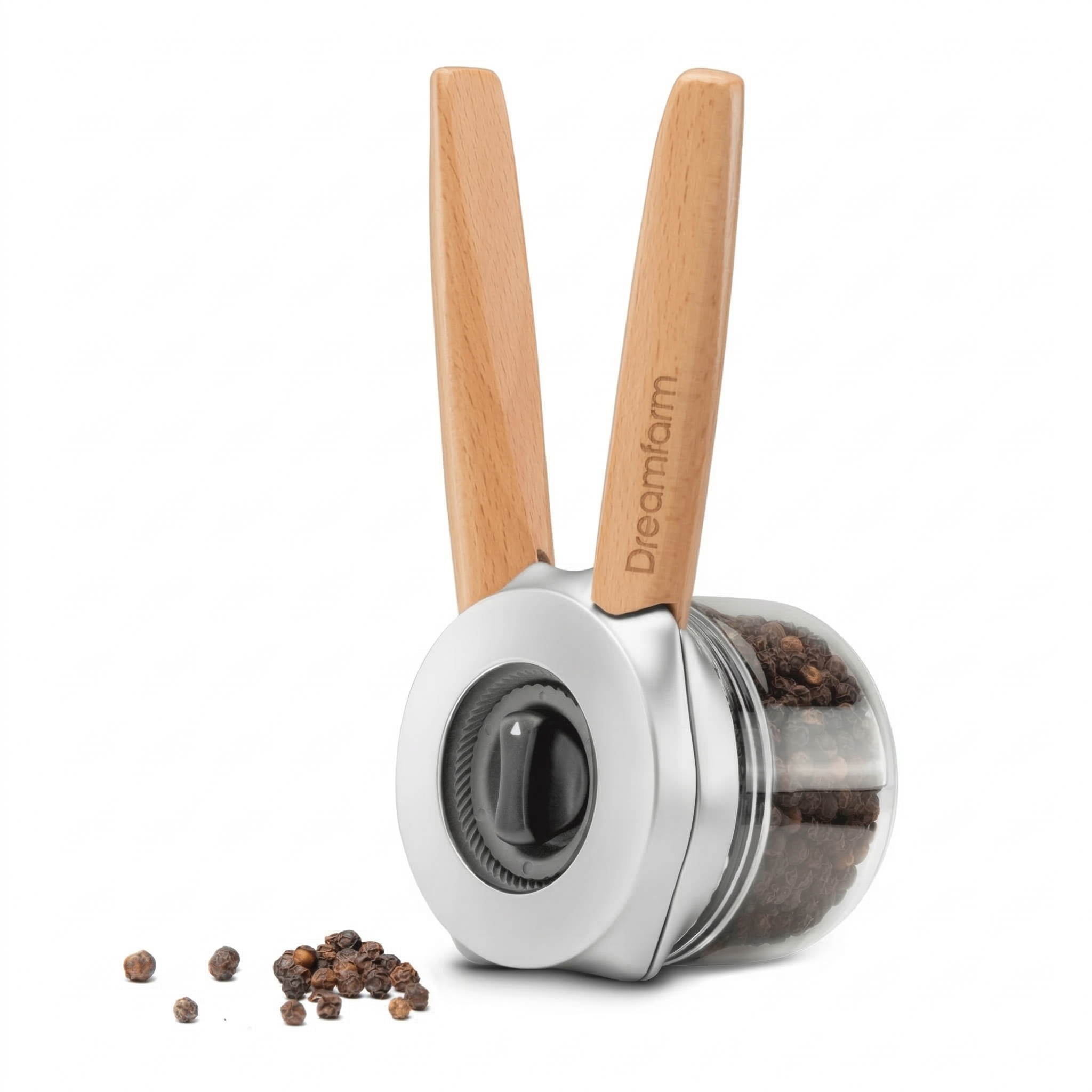 Dreamfarm Ortwo Original Ergonomic 1-or-2-Handed Re-Fillable Pepper, Spice, Seed, Coffee Mill with 6 Grind Settings - 2oz Beechwood
