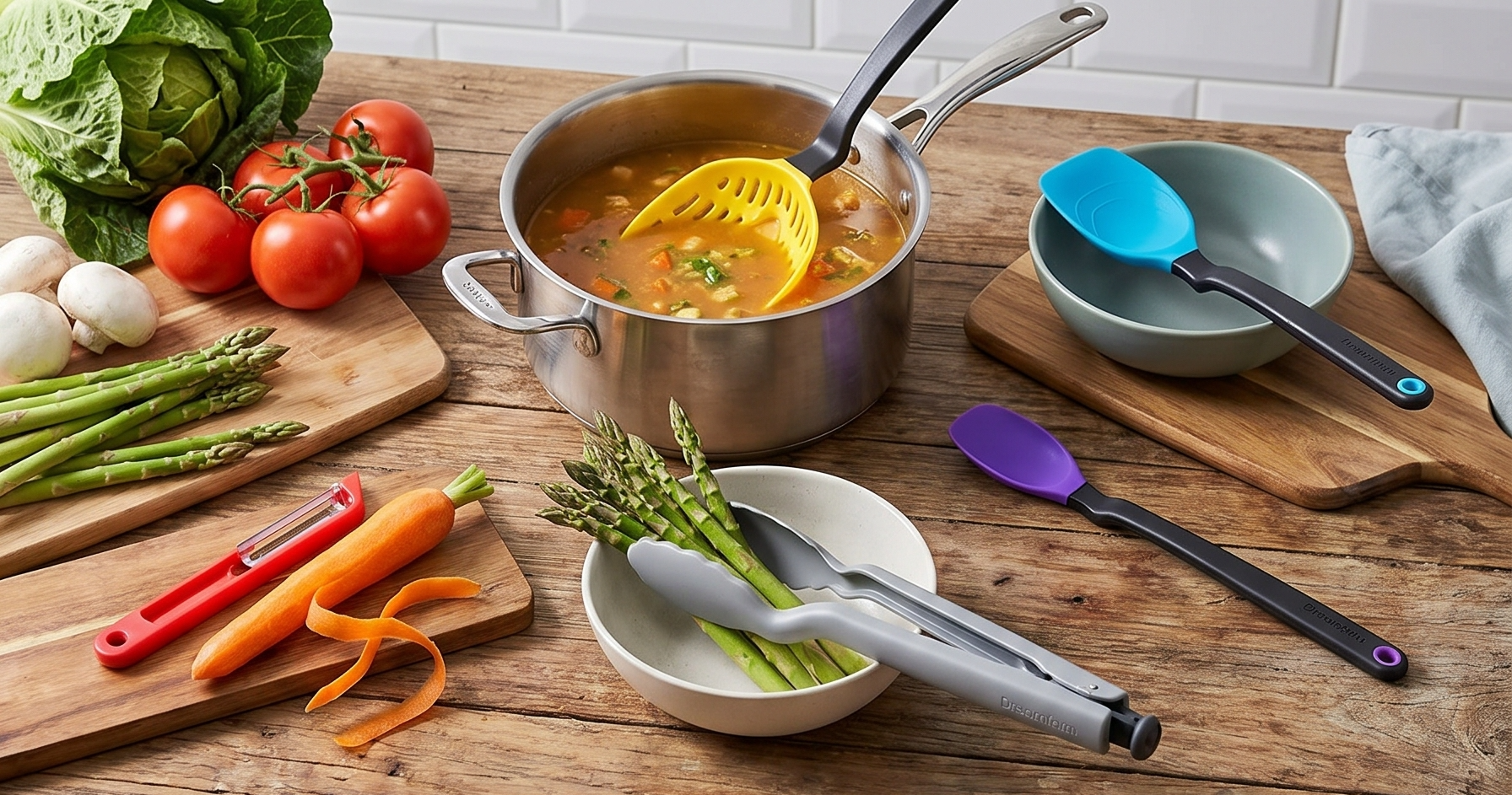 Dreamfarm Ultimate Set of The Best Silicone & Nylon Non-Stick-Safe Kitchen Cooking Utensils Set with Chopula, Supoons, Clongs Lite, Sharple, & Lestrain - Party Mix