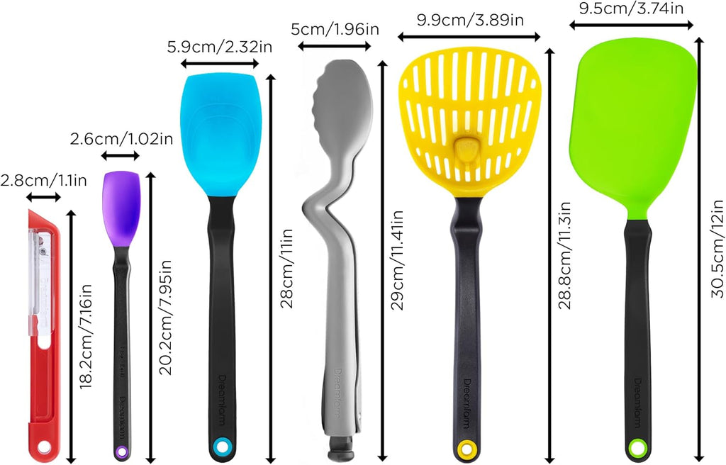 Dreamfarm Ultimate Set of The Best Silicone & Nylon Non-Stick-Safe Kitchen Cooking Utensils Set with Chopula, Supoons, Clongs Lite, Sharple, & Lestrain - Party Mix
