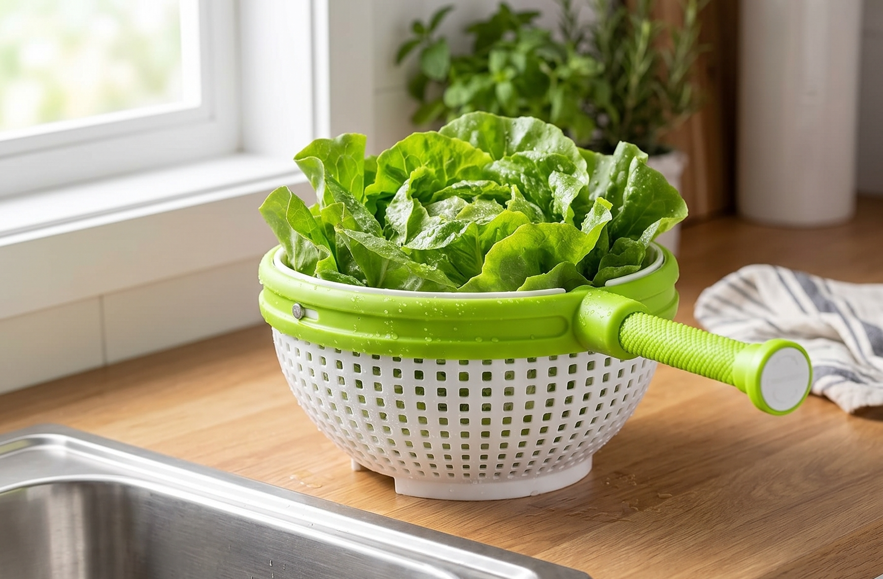 Dreamfarm Spina 2-In-1 Easy-To-Use, Collapsible Salad Spinner & Straining Colander for Salad, Fruit, Vegetable, Lettuce - White/Green