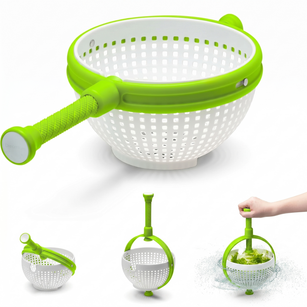 Dreamfarm Spina 2-In-1 Easy-To-Use, Collapsible Salad Spinner & Straining Colander for Salad, Fruit, Vegetable, Lettuce - White/Green