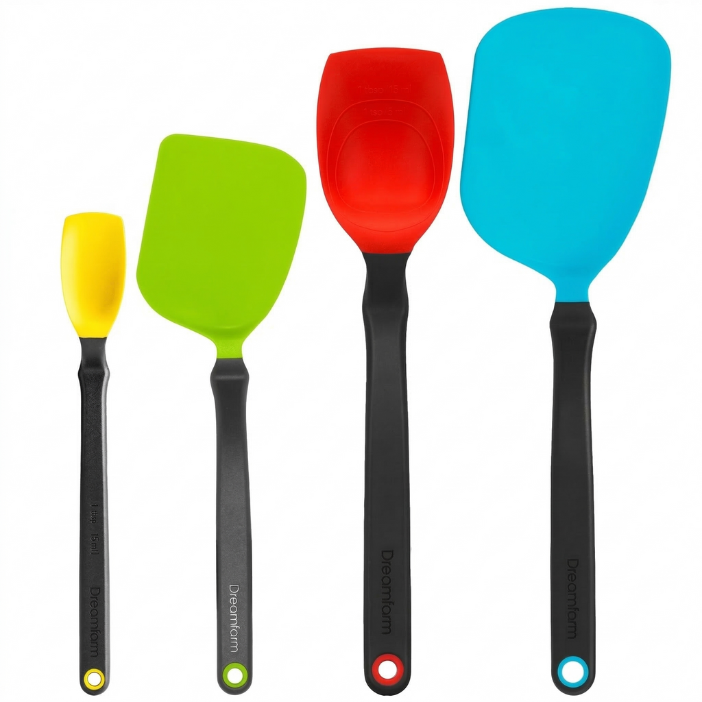 Dreamfarm Set of Essentials Silicone & Nylon Non-Stick-Safe Kitchen Cooking Utensils Set with Chopula, Mini Chopula, Supoon, & Mini Supoon - Party Mix