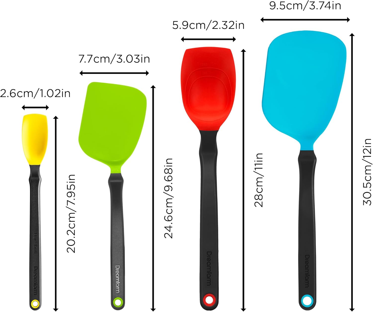 Dreamfarm Set of Essentials Silicone & Nylon Non-Stick-Safe Kitchen Cooking Utensils Set with Chopula, Mini Chopula, Supoon, & Mini Supoon - Party Mix