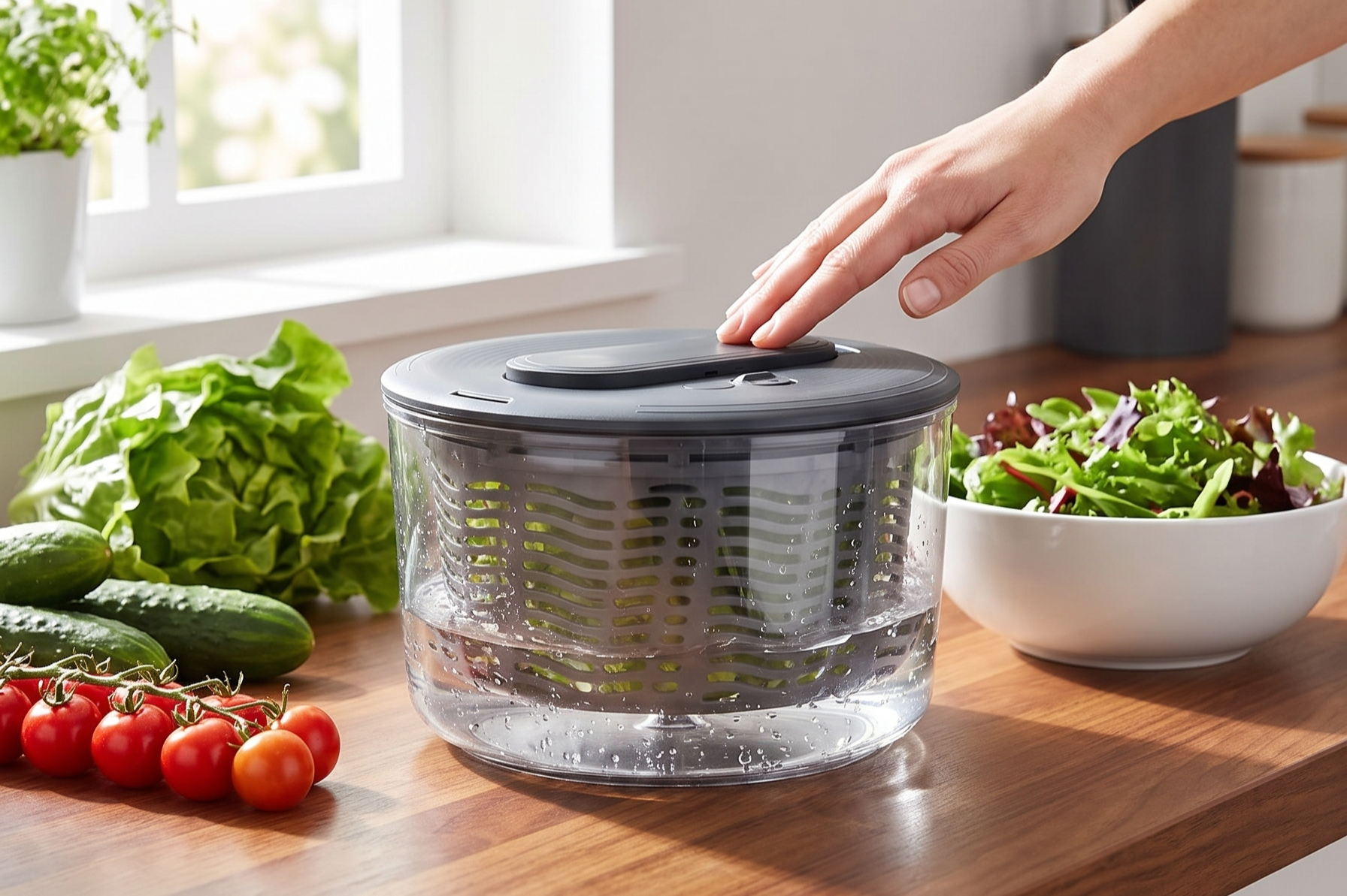 Zyliss Swift Dry Salad Spinner - Fruit Cleaner & Lettuce Spinner with Push Pump - Non-Slip Bowl - Dishwasher Safe - Large