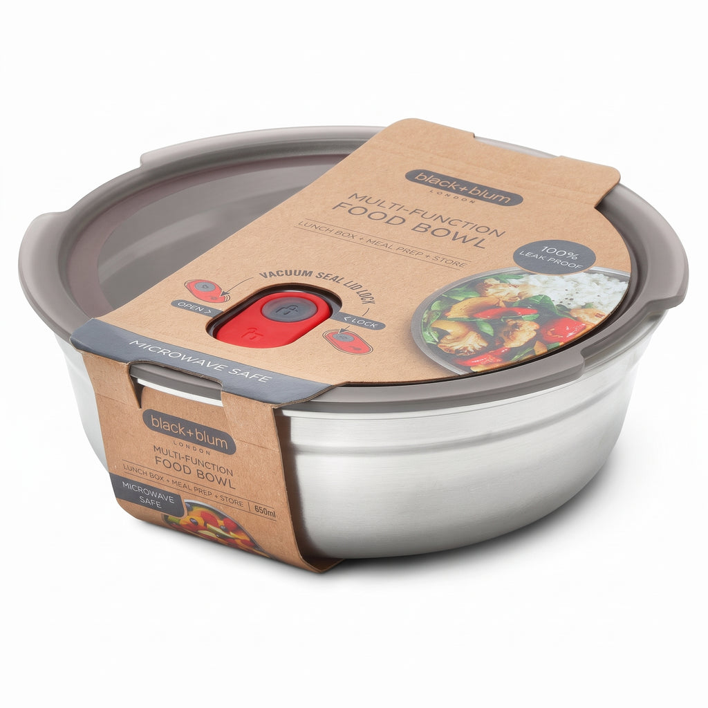 BLACK + BLUM Lunch Bowl - Reusable Meal Prep Containers for Picnic & Camping - Microwavable Stainless Steel Lunch & Dinner Food Storage Box with Leak Proof Lid - Dishwasher & Oven Safe - 650ml