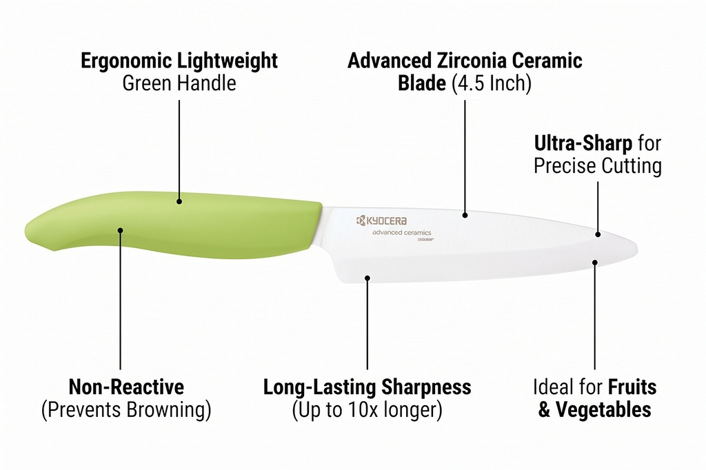 KYOCERA Revolution 4 5 Ceramic Utility Knife Ultra Sharp Japanese Blade KYOCERA Revolution 4 5 Inch Utility Knife Ultra Sharp Japanese Zirconia Blade for Precise Cutting of Fruits Vegetables
