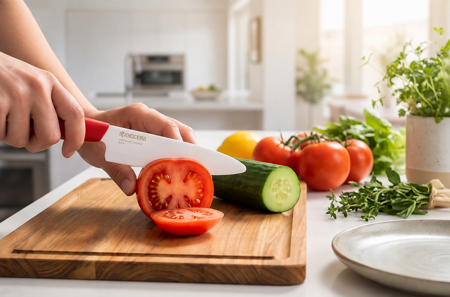 Kyocera Advanced Ceramic Revolution Series 4.5-inch Utility Knife, Red Handle, White Blade