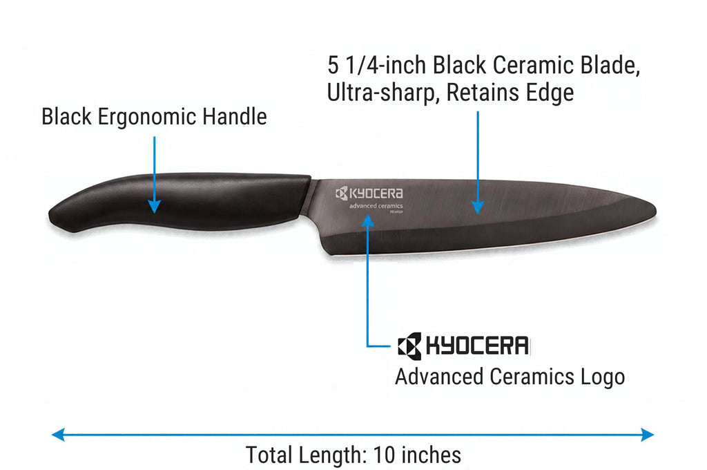 Kyocera Advanced Ceramic Revolution Series 5-inch Slicing Knife, Black Handle, Black Blade